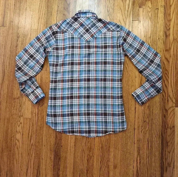 Levis Mens Vintage Pearl Snap Button Down Shirt Size S 70s 80s Plaid - Picture 6 of 6